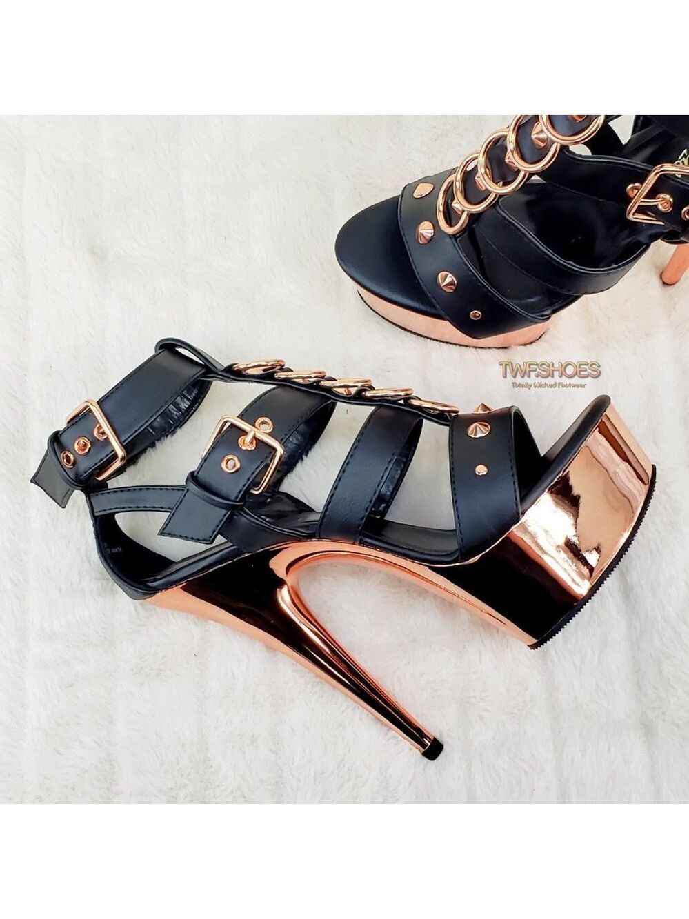 Delight 658 Rose Gold High Heel Platform Cage Sandals Shoes - Picture 8 of 14